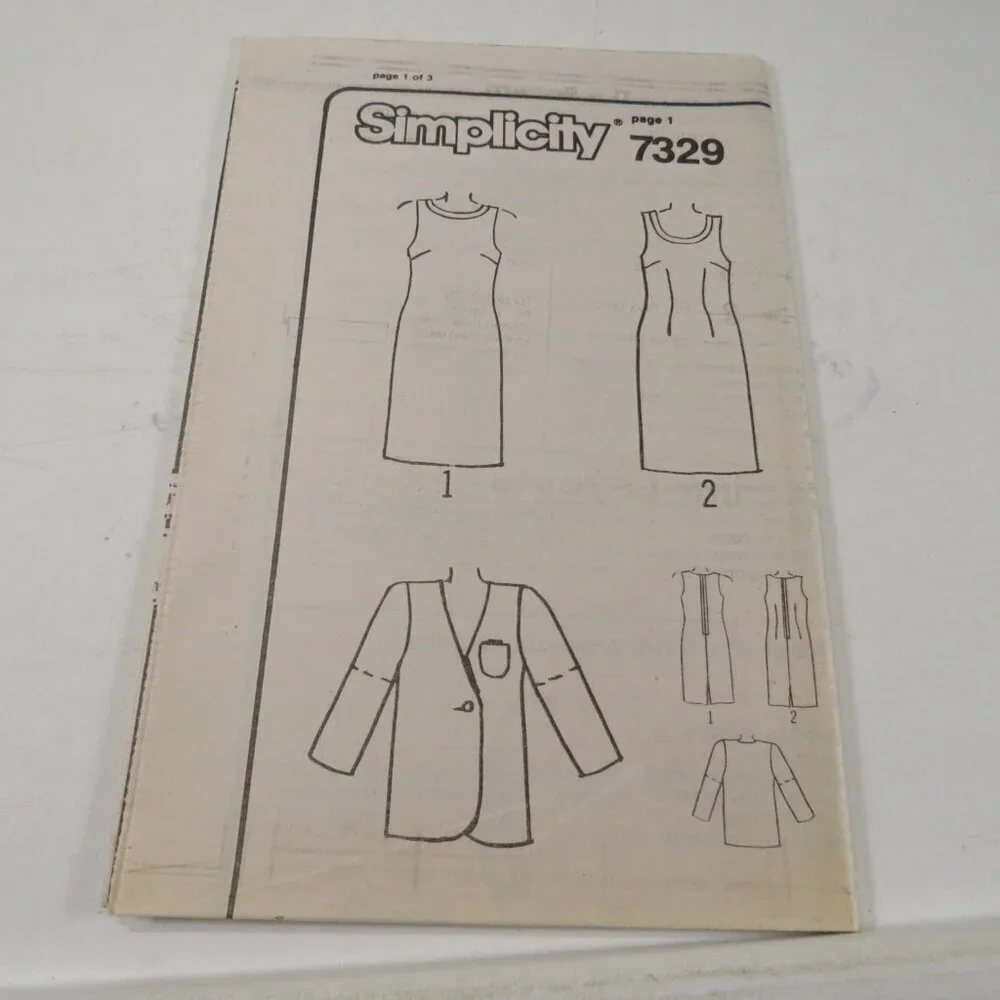 Simplicity 7329 Sewing Pattern Dress & Jacket size 12-18 UNCUT